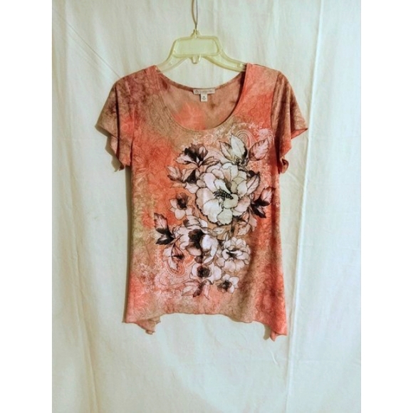 DB Established 1962 Peach Silky Floral Bell Sleeve Blouse wms Sz Med - Picture 2 of 13